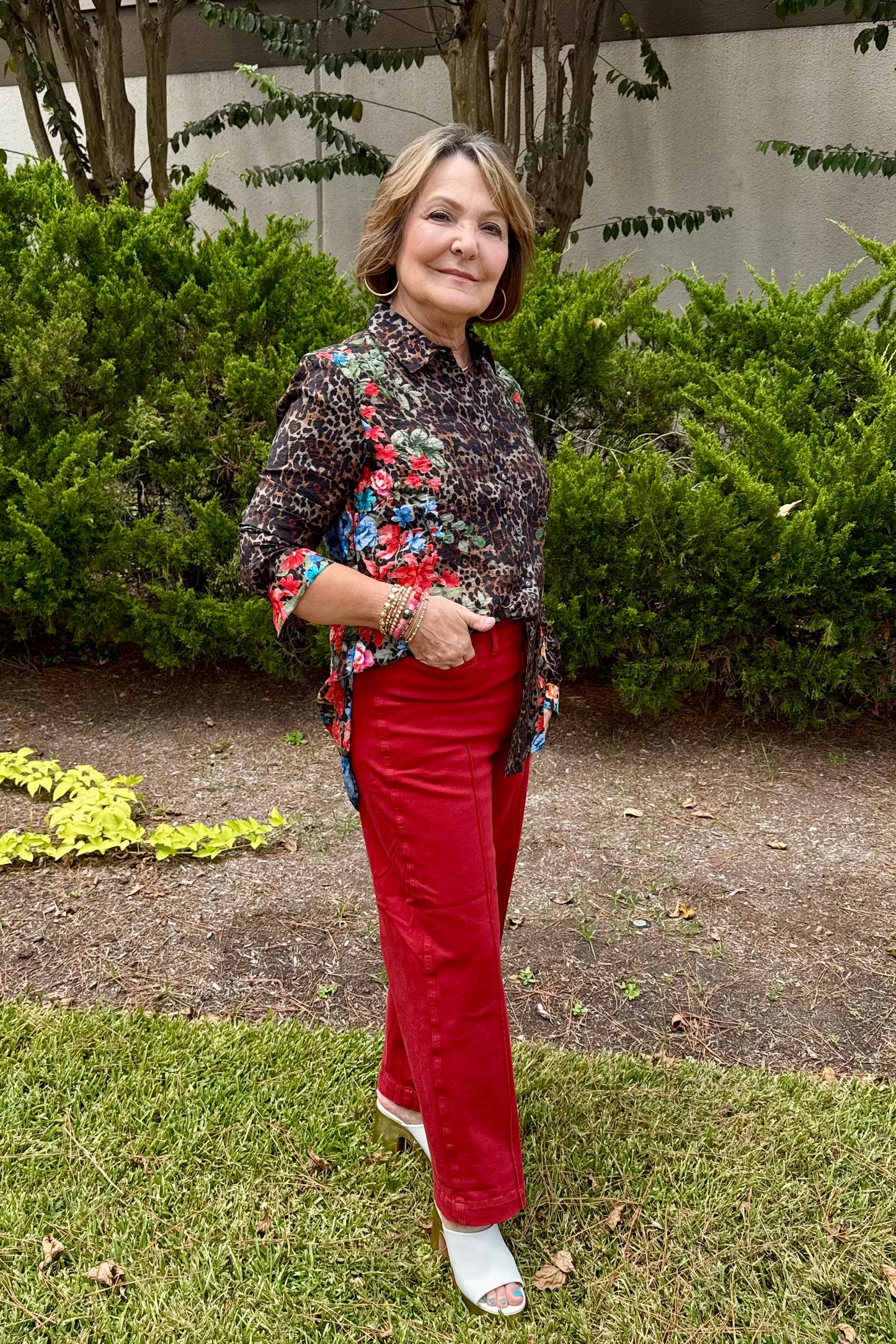 Animal Print and Fuchsia Flower Blouse by John Mark