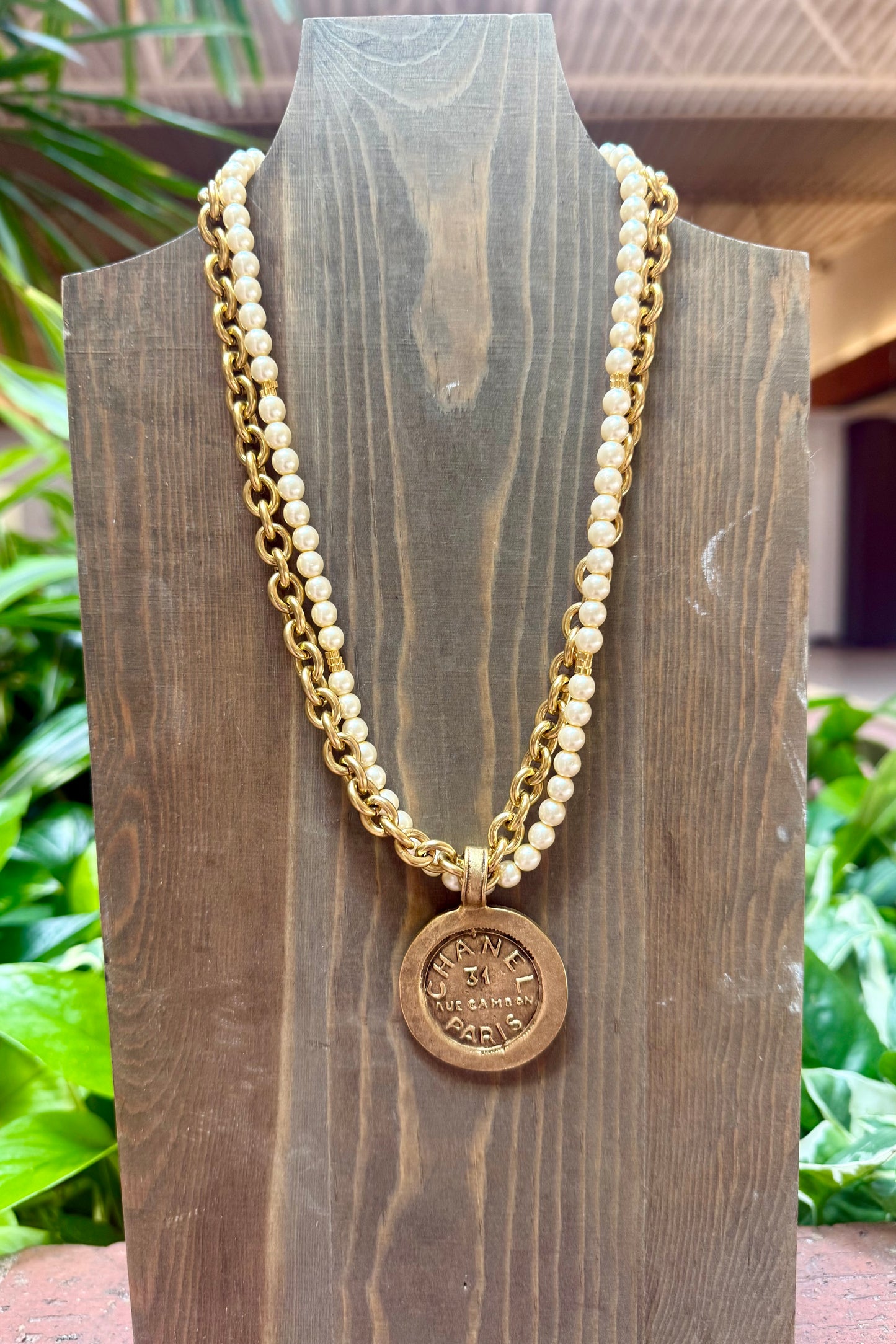 Two Strand Gold/Pearl Chanel Necklace