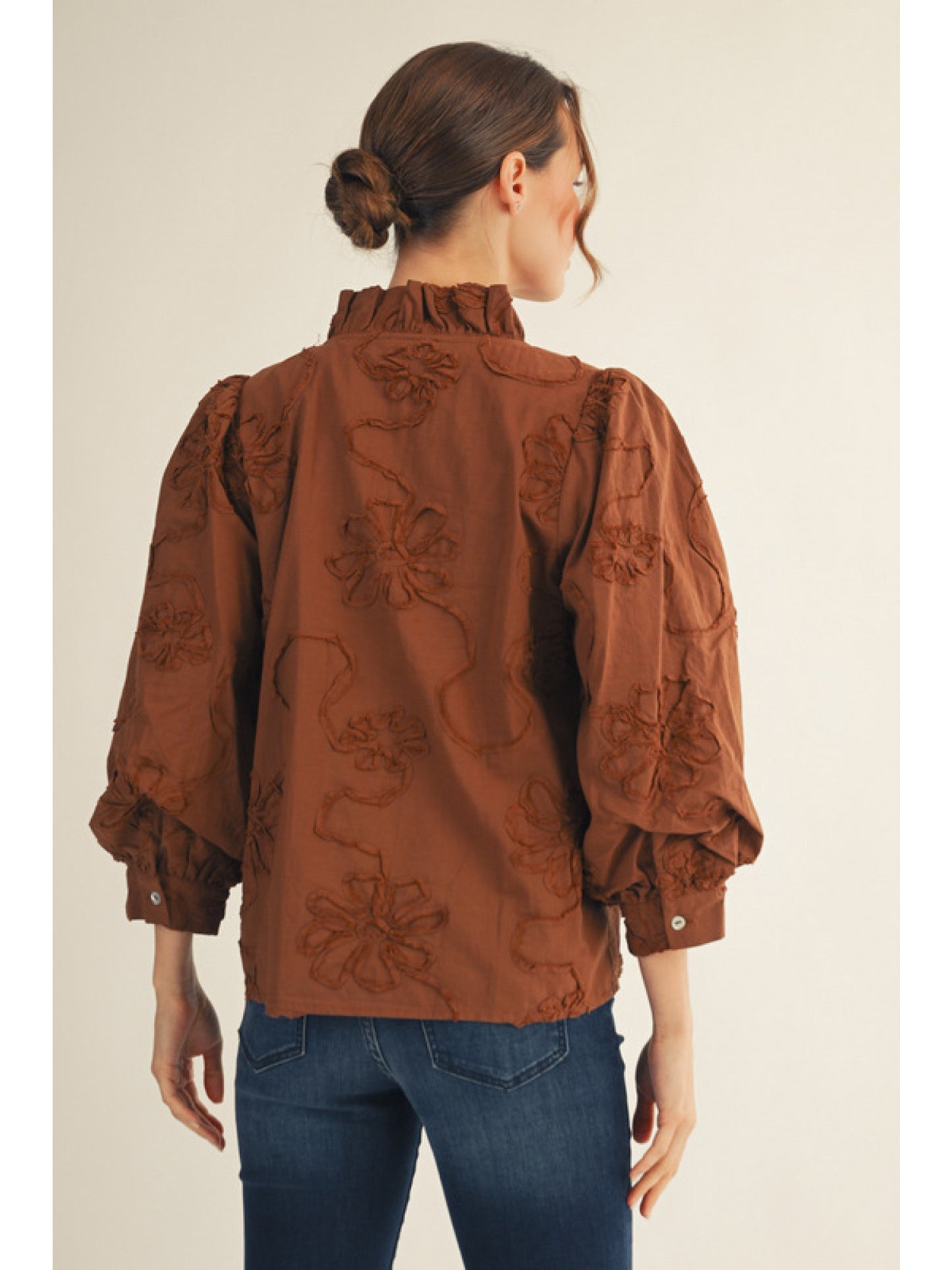 Floral Mocha Button Down Top by Jodifl