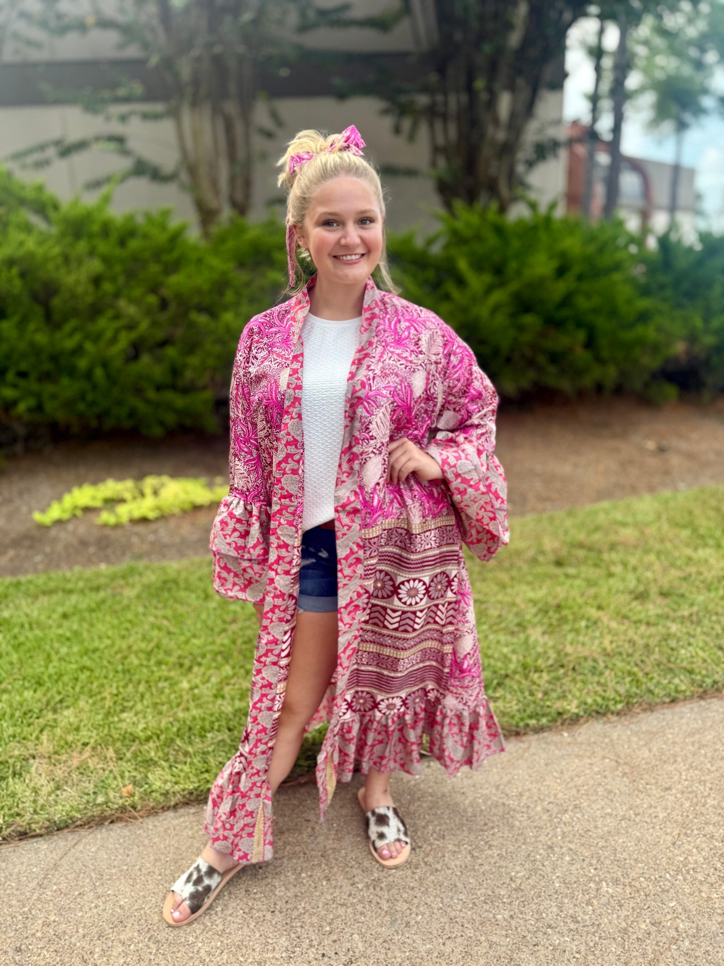 Ruffled Long Silk Kimono Assorted