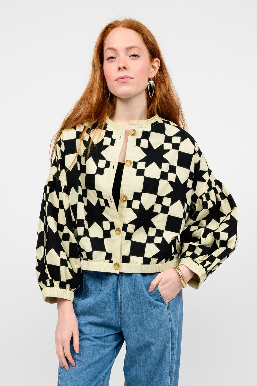 Black/Cream Quilted Star Jacket by Ivy Jane