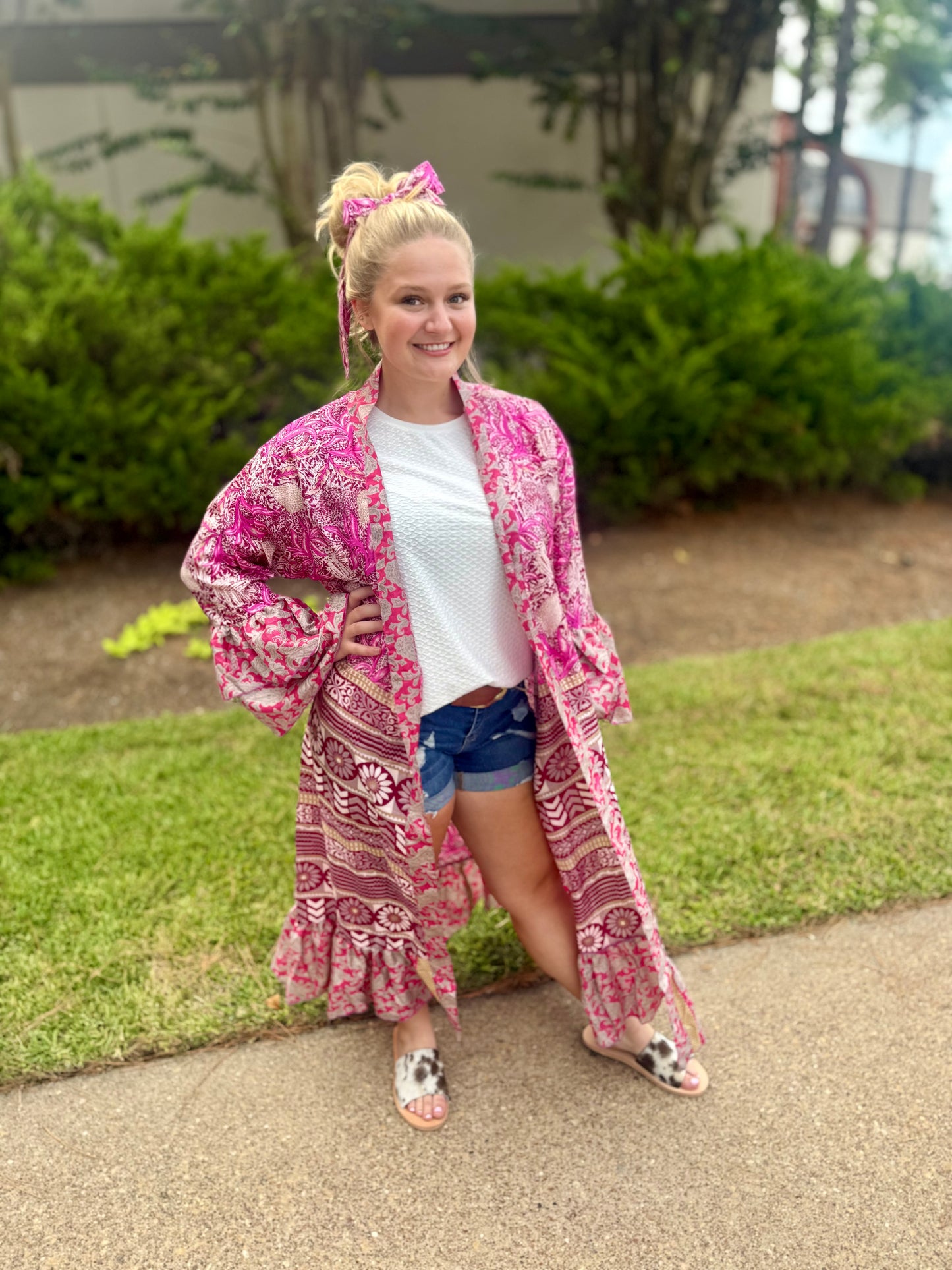 Ruffled Long Silk Kimono Assorted