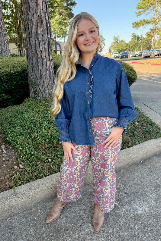 Floral Pull-on Barrel Pants