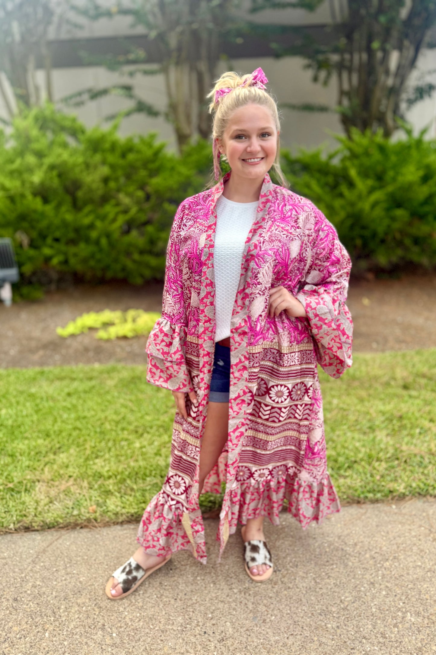 Ruffled Long Silk Kimono Assorted