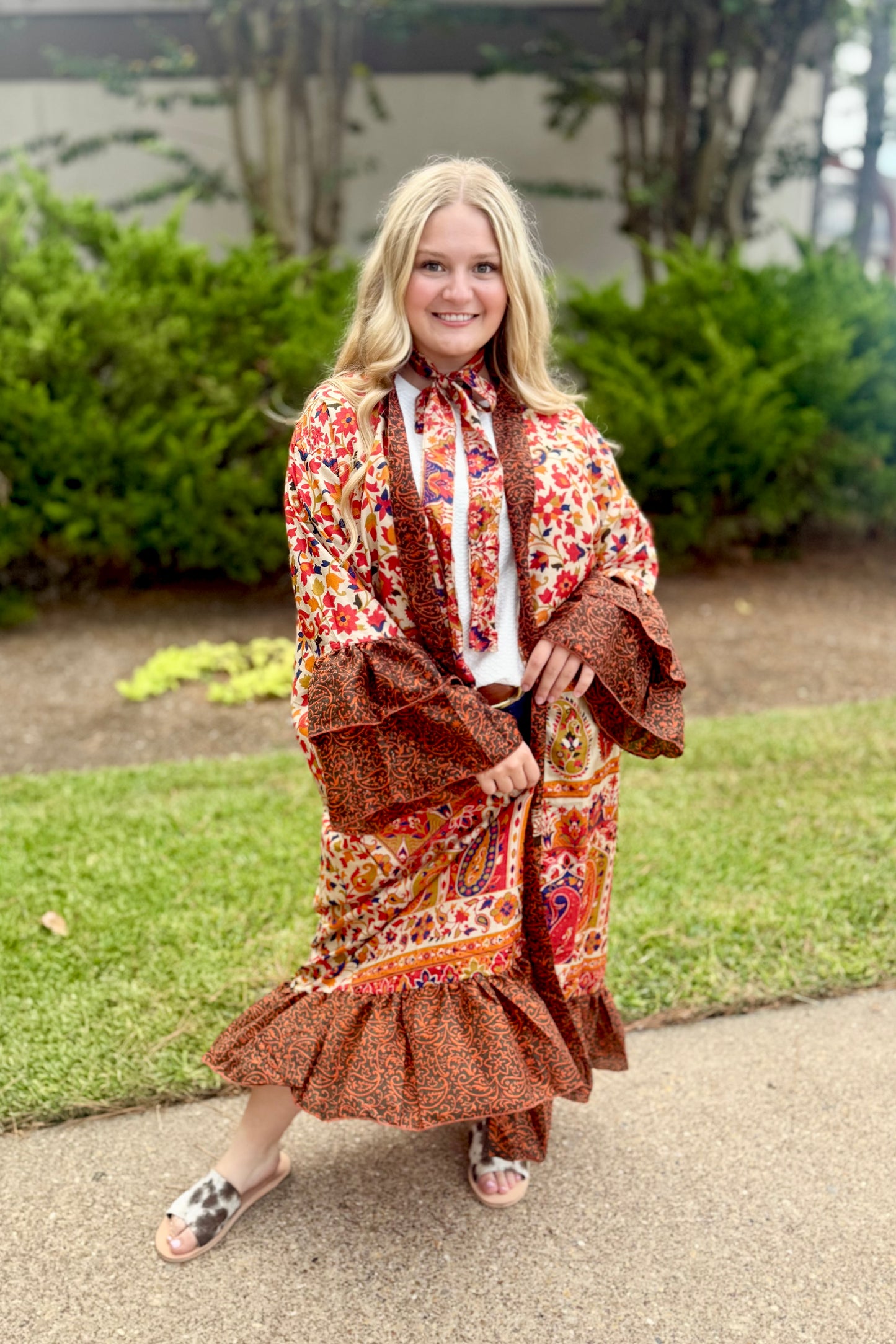 Ruffled Long Silk Kimono Assorted