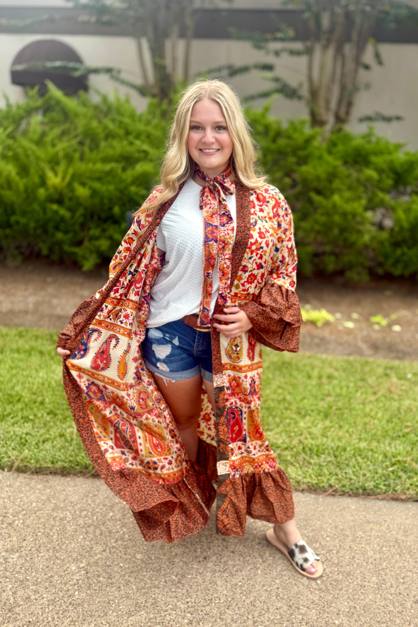 Ruffled Long Silk Kimono Assorted