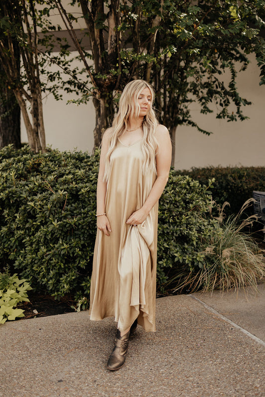 Silky Slip Gold Maxi Dress