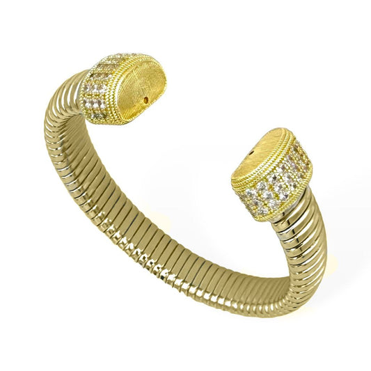 Gold Coil Bracelet with CZ Ends