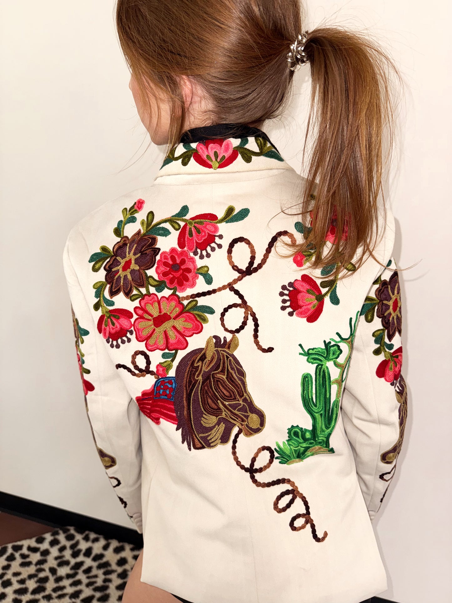 Suede Cloth Embroidered Western Blazer