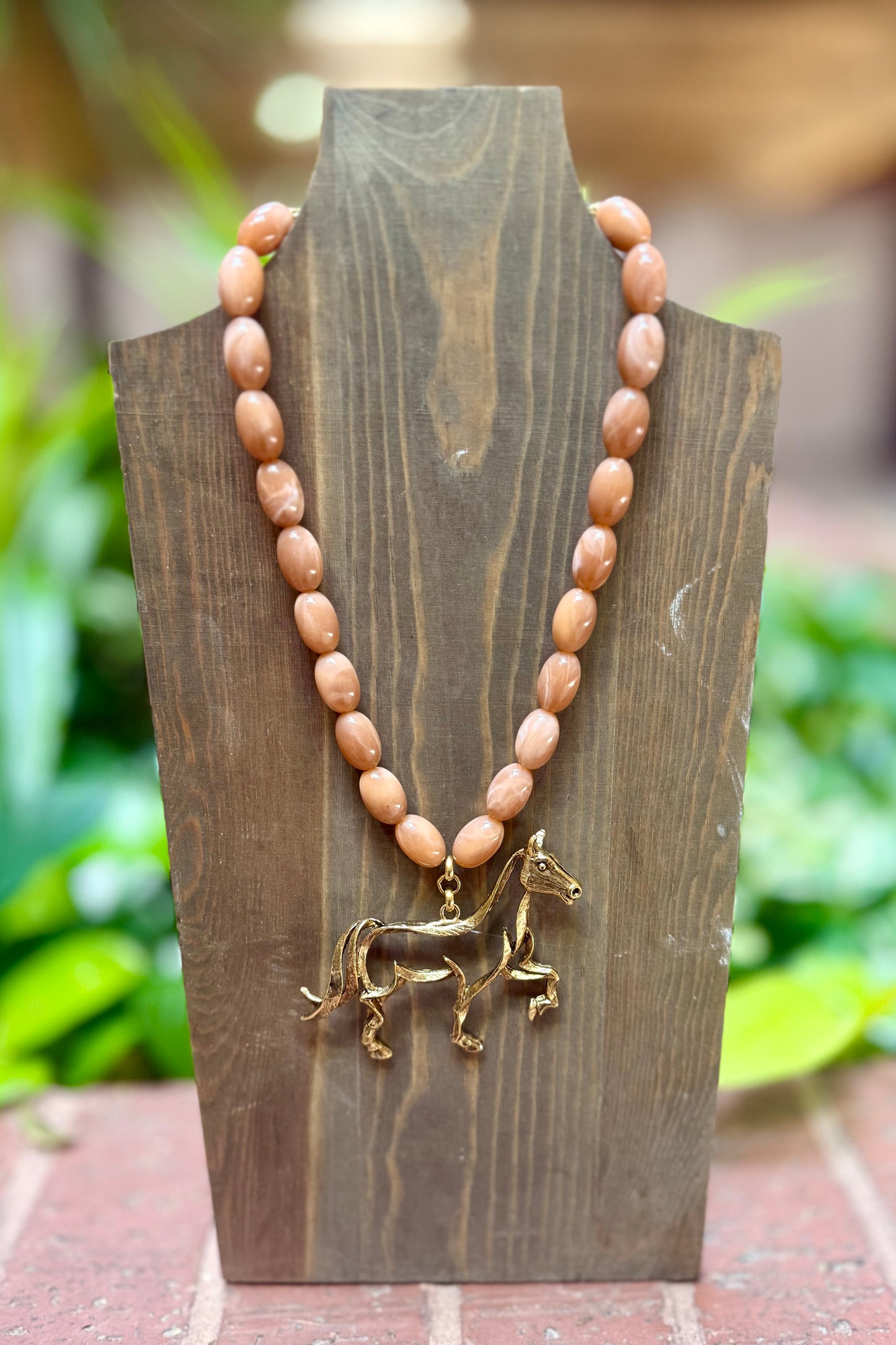 Beaded Brown Horse Necklace