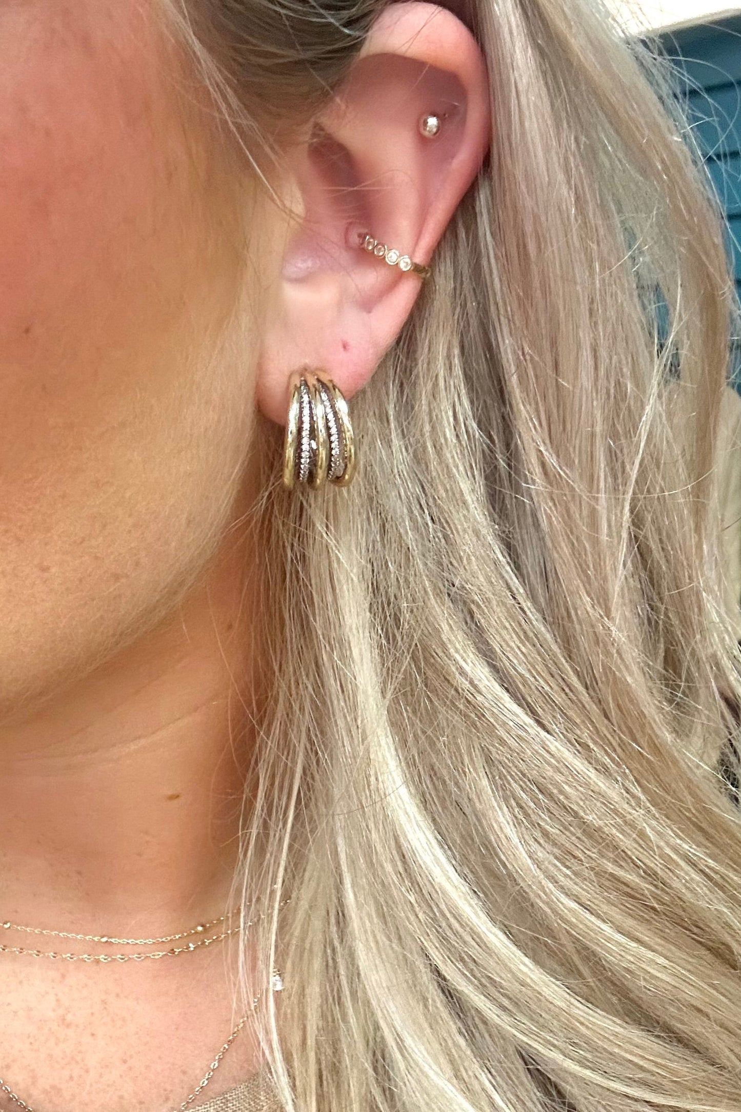 Two Tone Cable Stripe 1/2 Hoop Earring