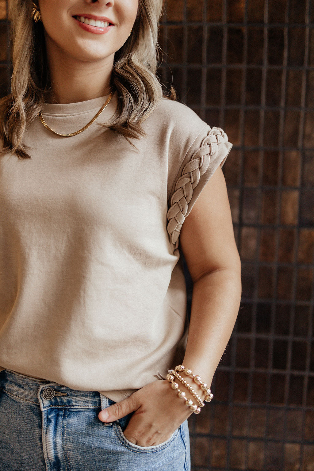 Short Sleeve Braided Top
