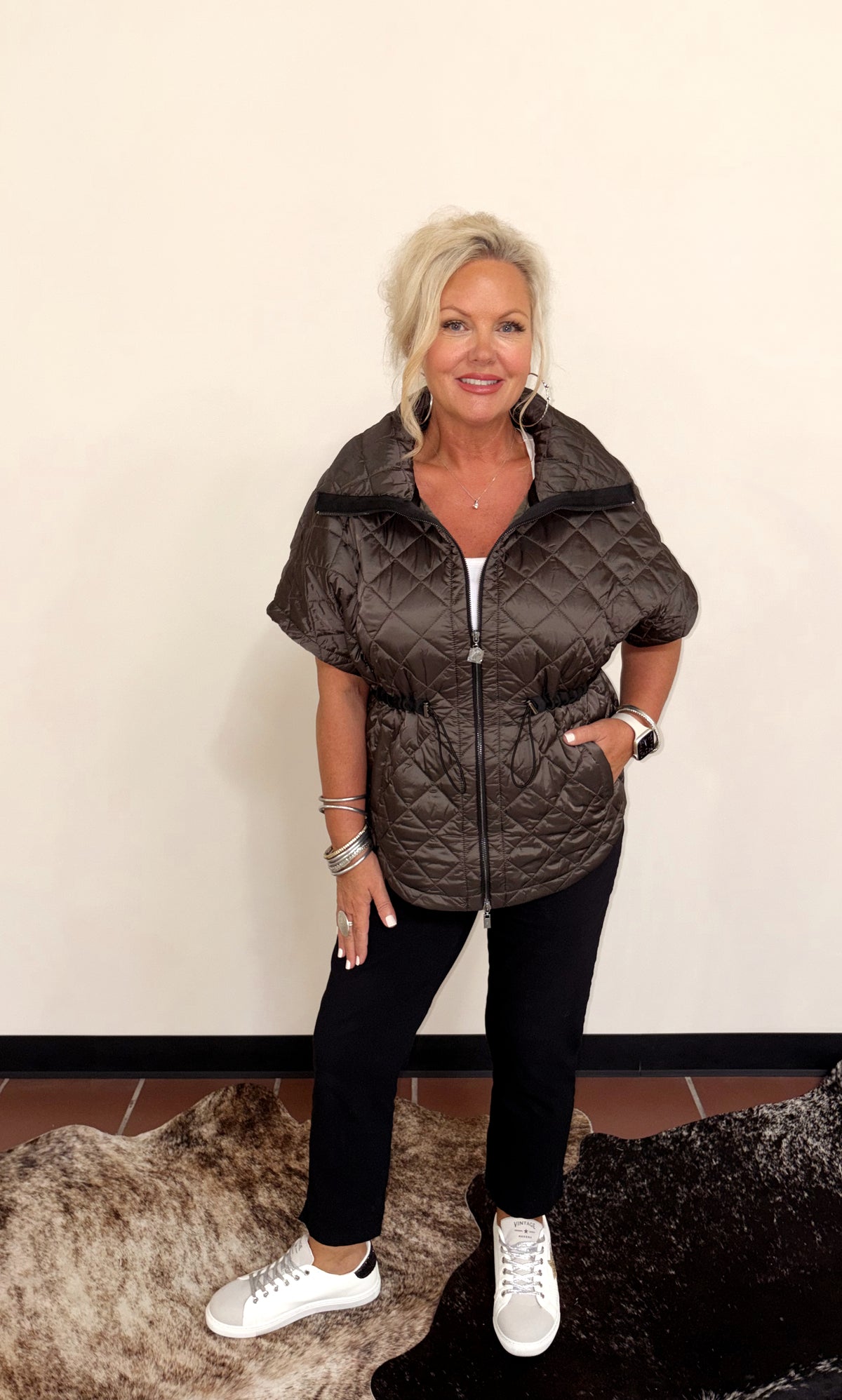 Charcoal Avocado Quilted Vest by Joseph Ribkoff