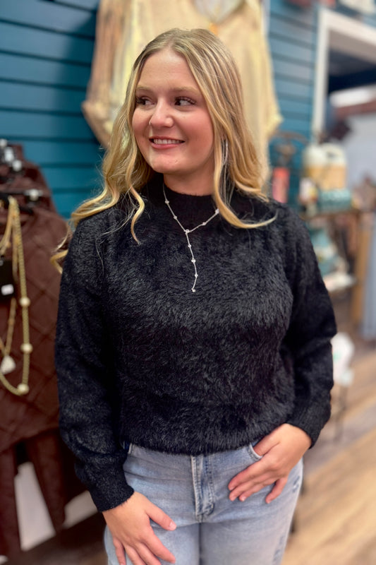 Fluffy Black Knitted Sweater