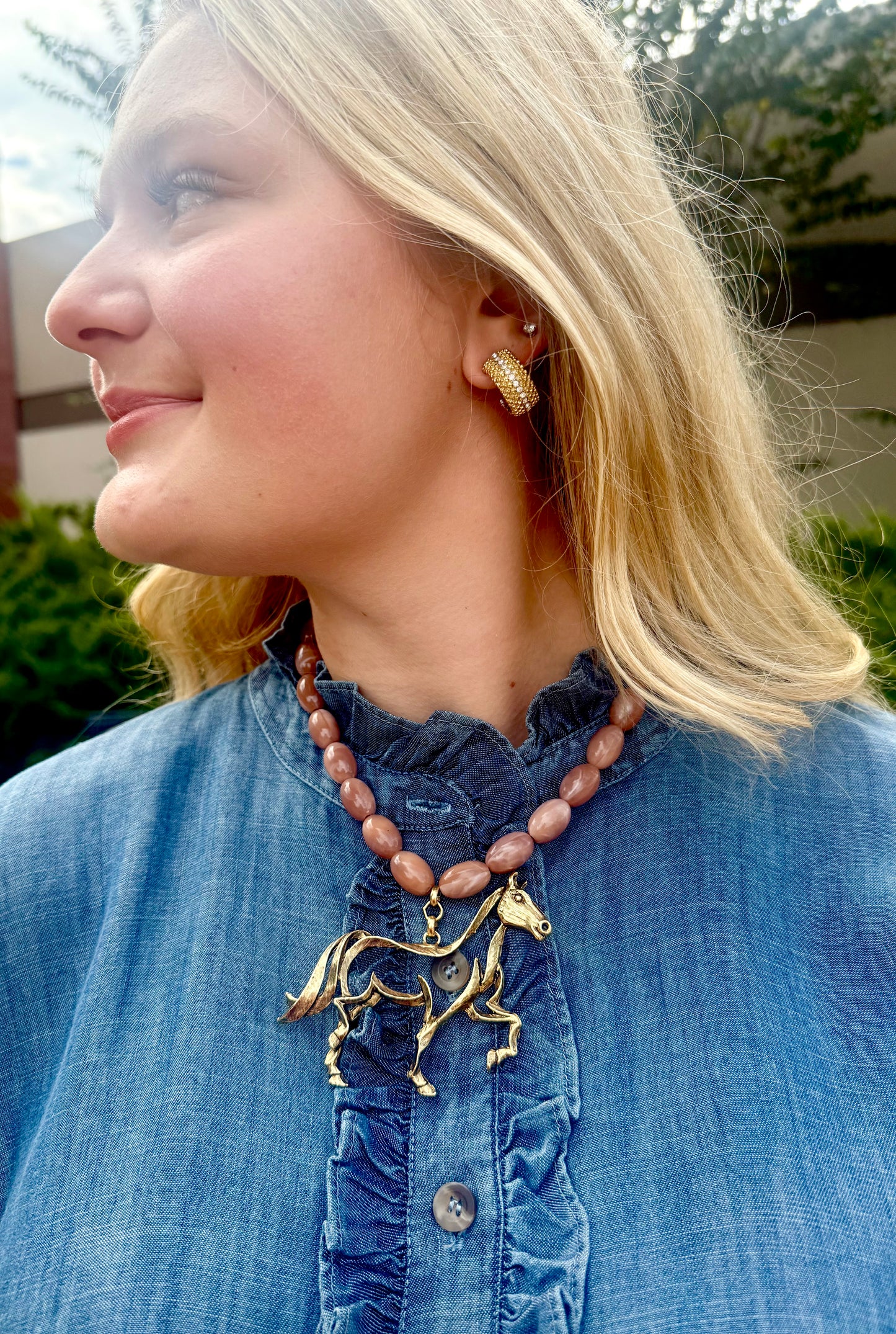 Beaded Brown Horse Necklace