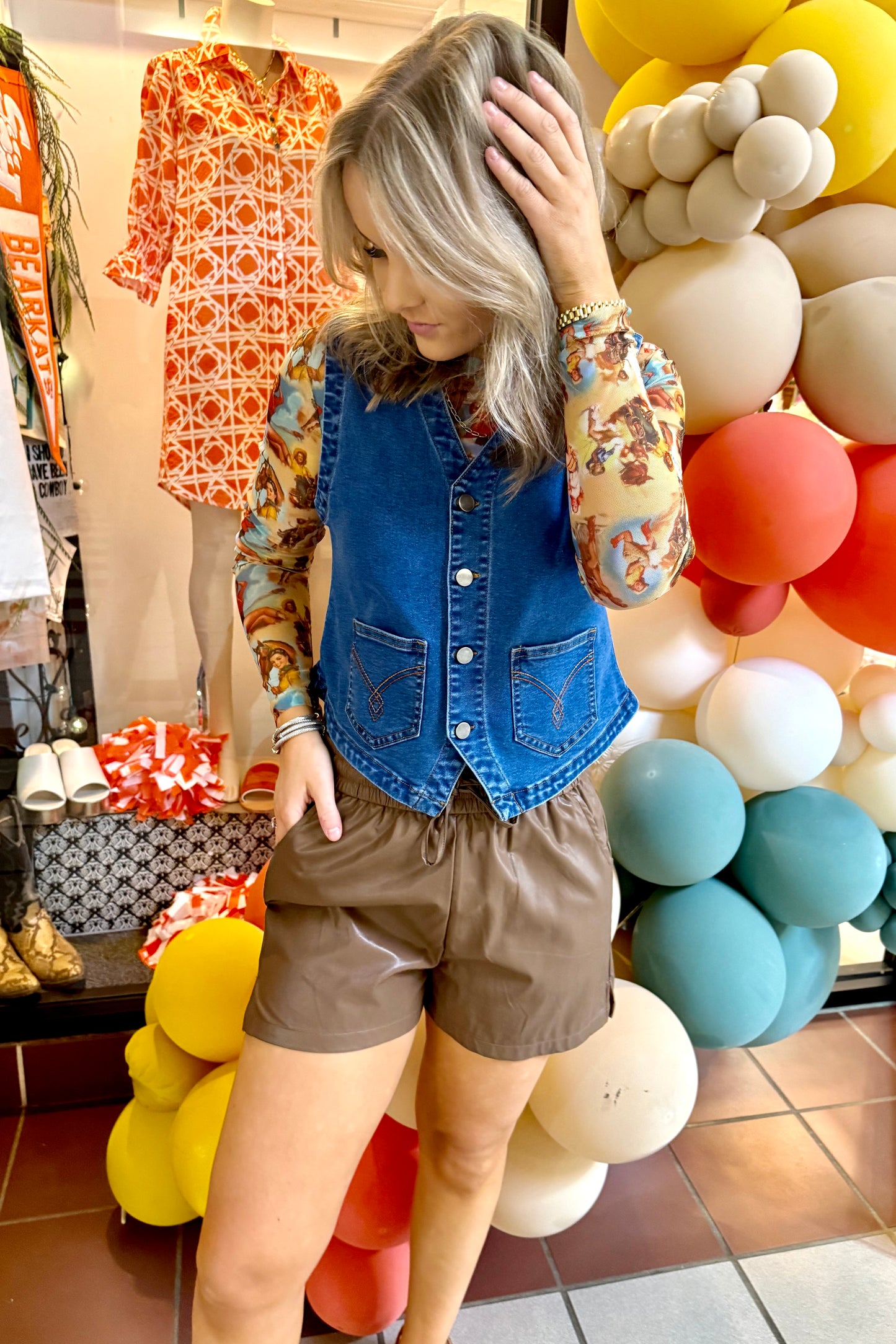 Vintage Cowgirl Print Fitted Mesh Top by Turquoise Haven