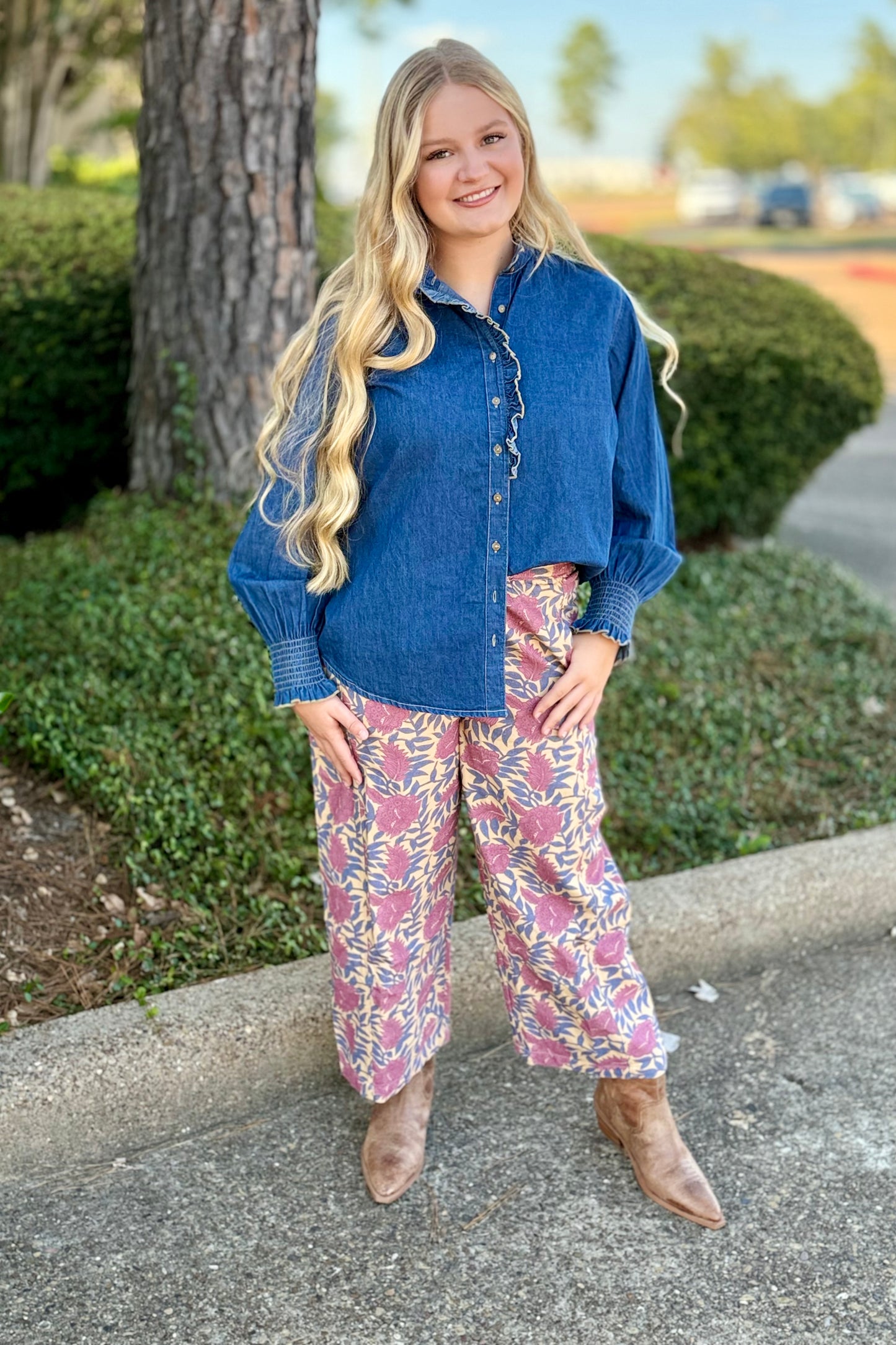Floral Pull-on Barrel Pants