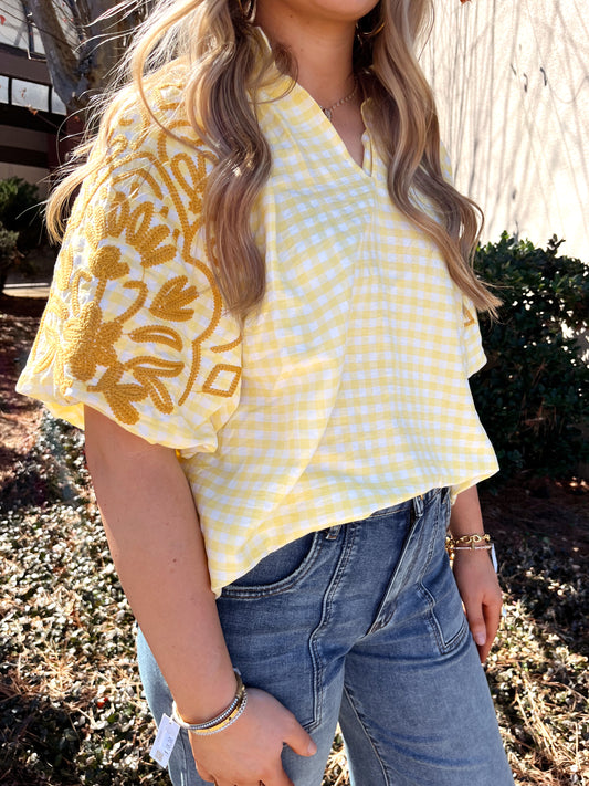 Lemon Yellow Embroidered Blouse