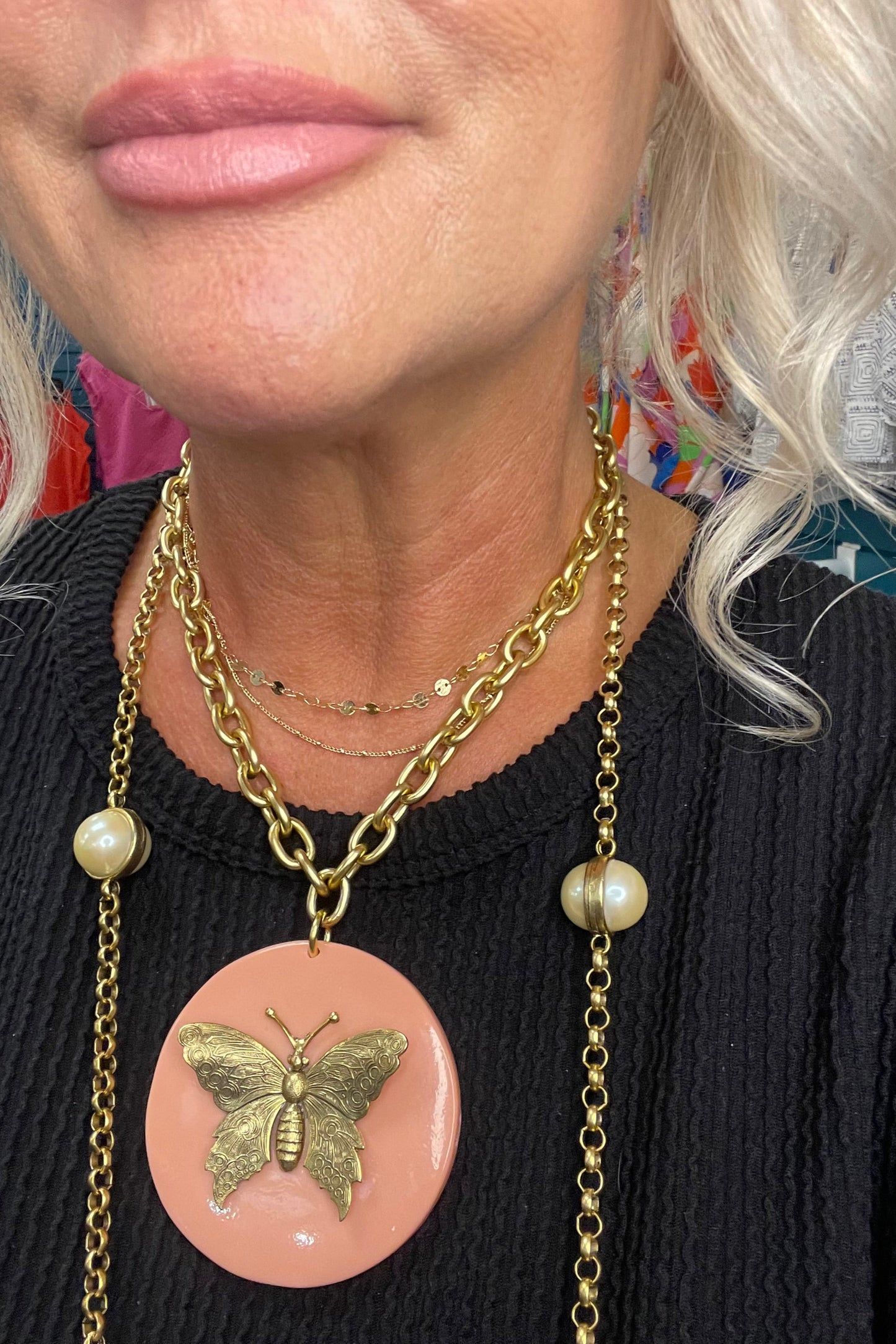 Coral Butterfly Chain Necklace