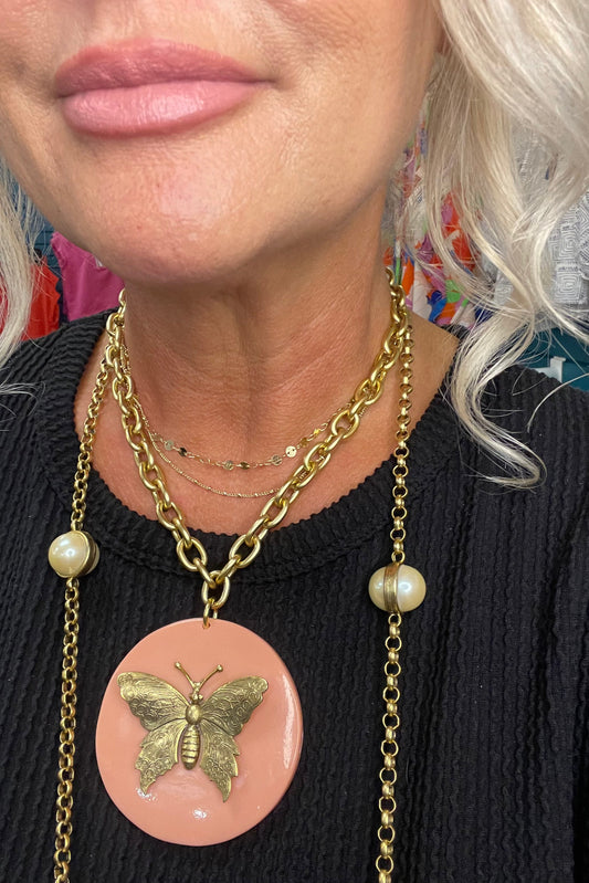 Coral Butterfly Chain Necklace
