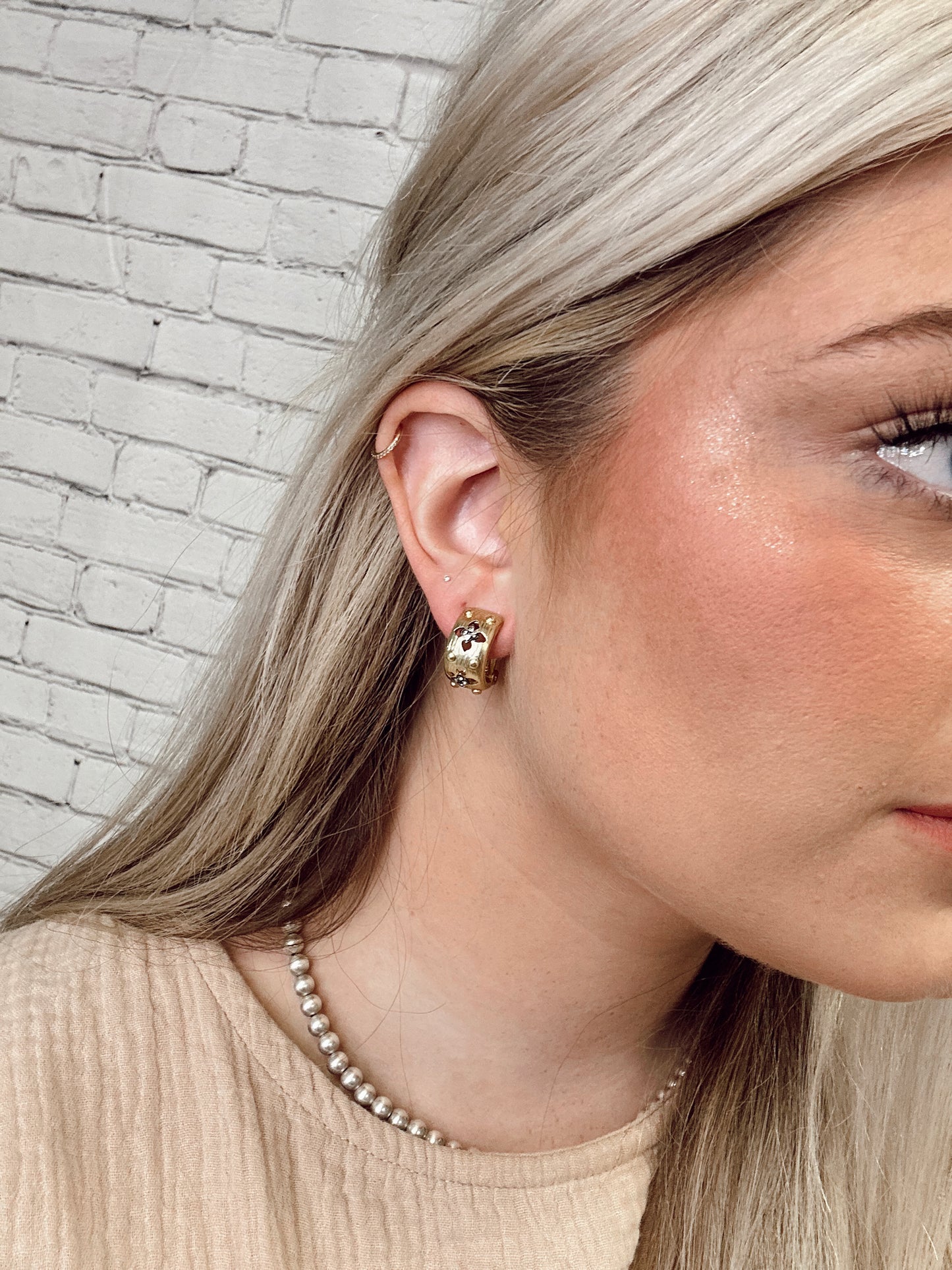 Gold Clip on Earring with Flower