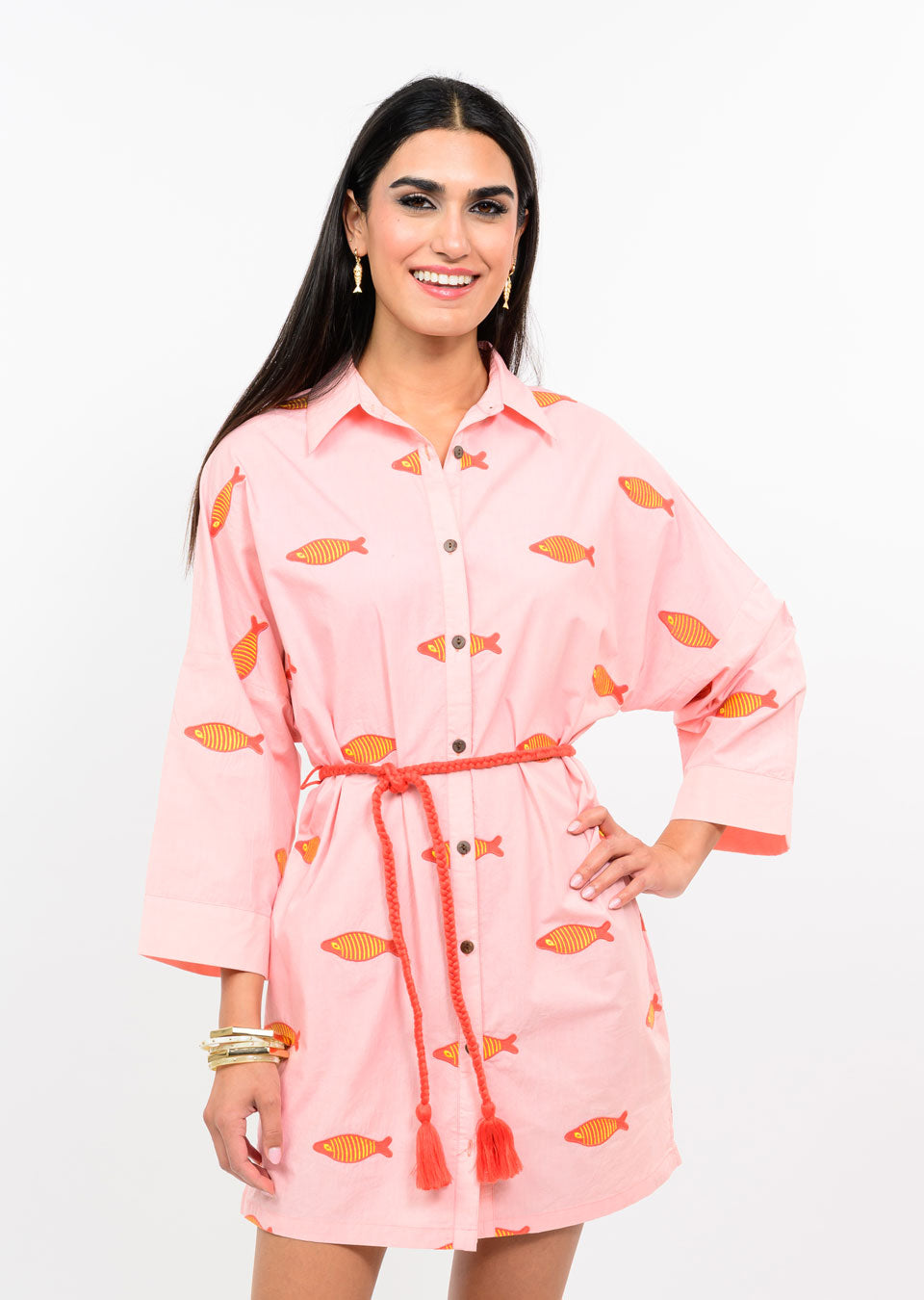 Embroidered Fish Shirtdress