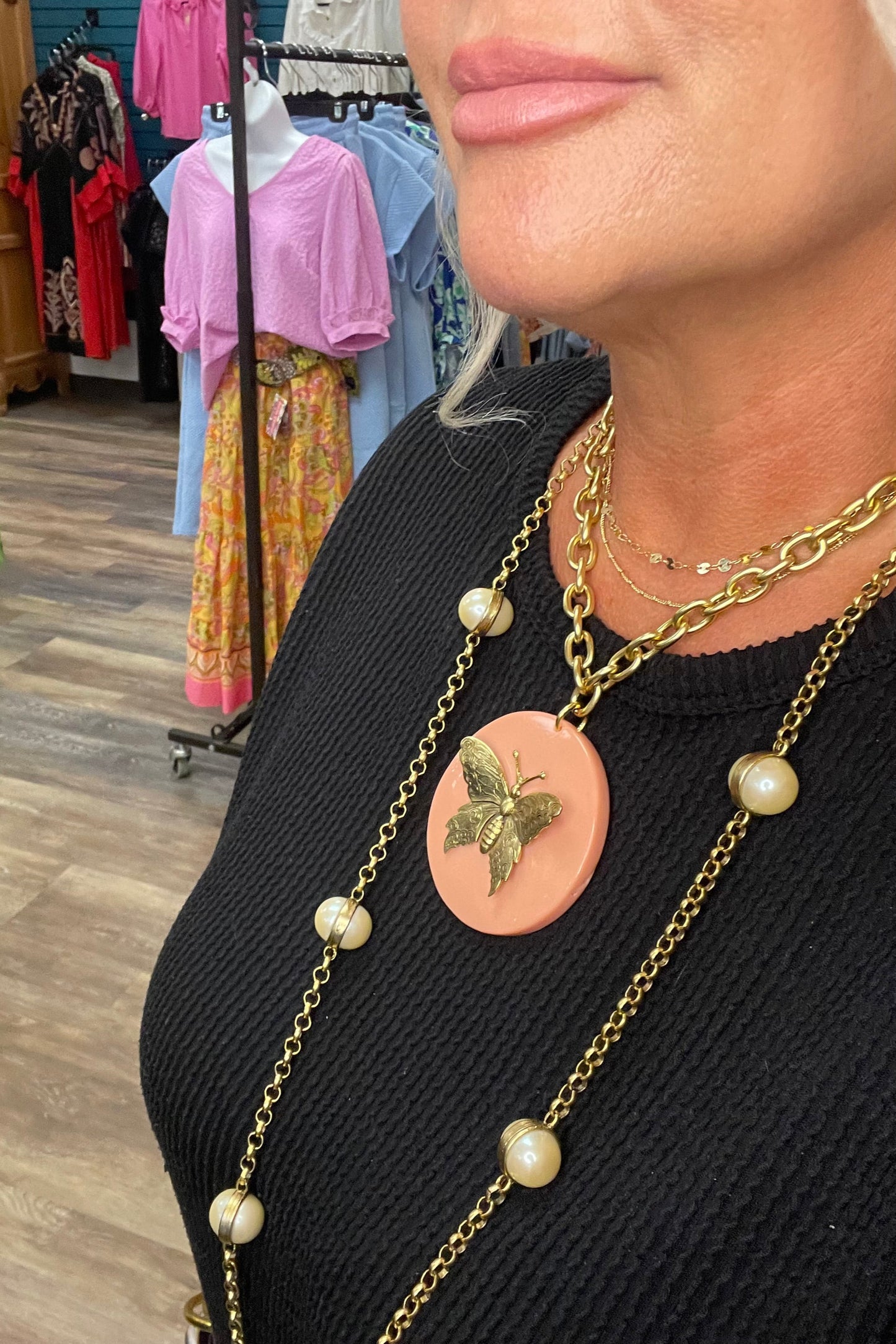 Coral Butterfly Chain Necklace