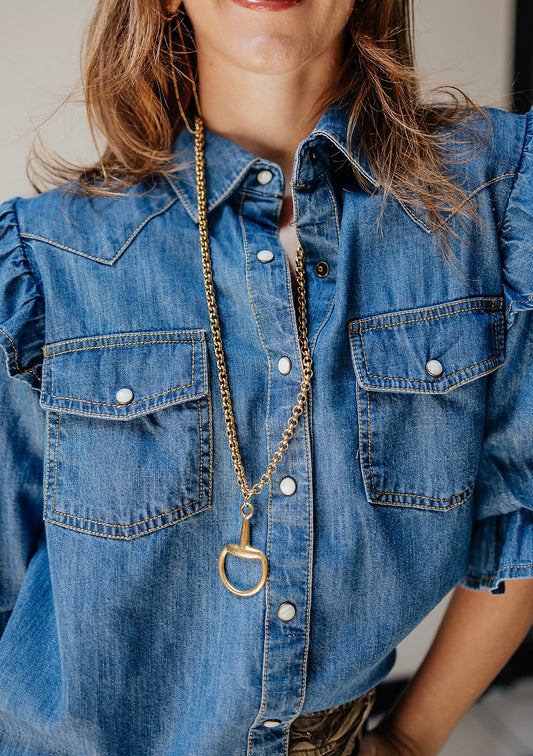 Annie Indigo Denim Flounce Shirt by Sister Mary