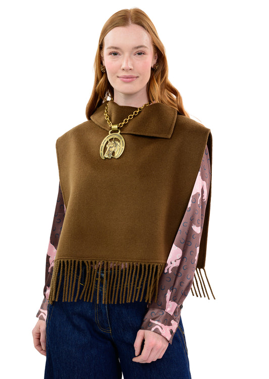 Fringe Poncho - Chocolate and Blush