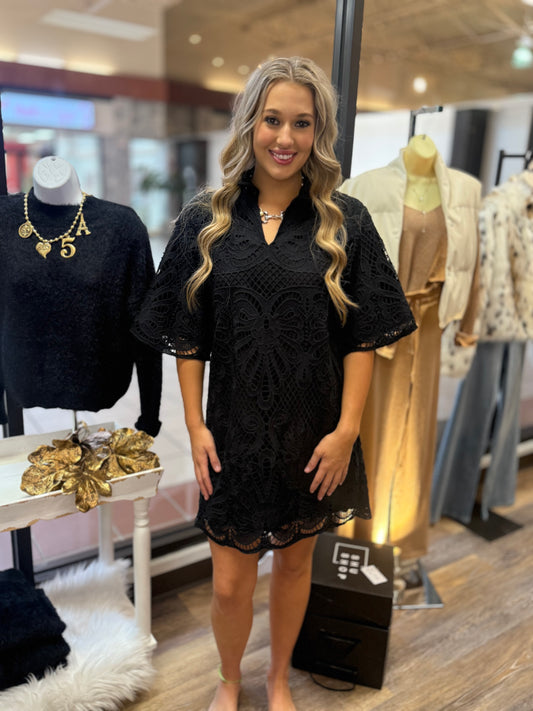 Black Lace High Neck Dress