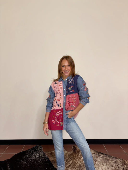 Multi Embd Collared Blouse- John Mark