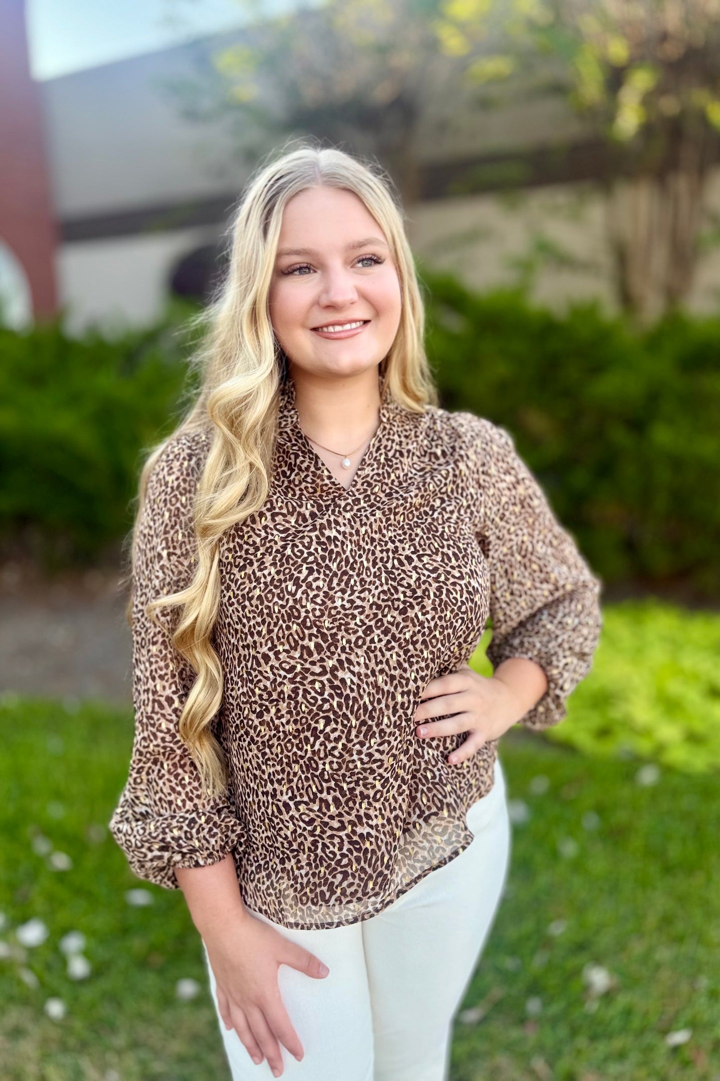 Cheetah Print with Metallic Gold Blouse