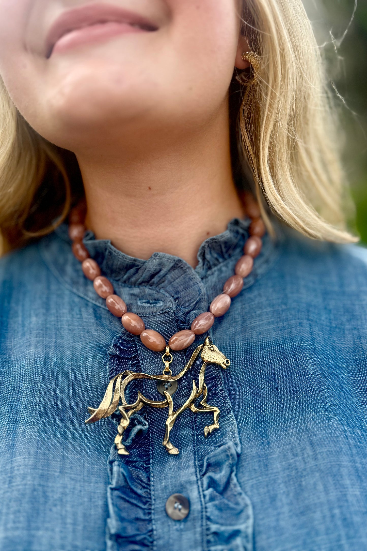 Beaded Brown Horse Necklace