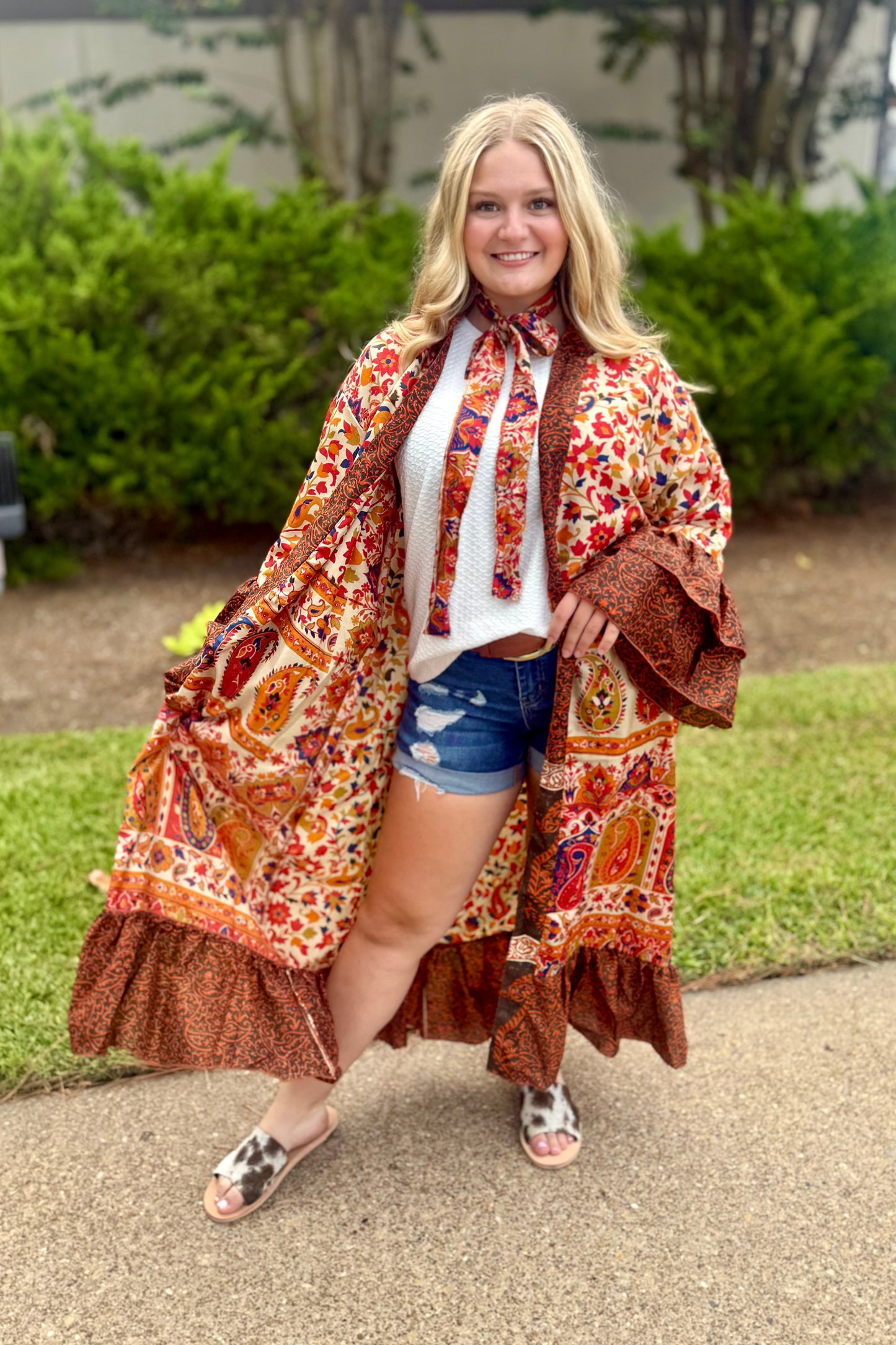 Ruffled Long Silk Kimono Assorted