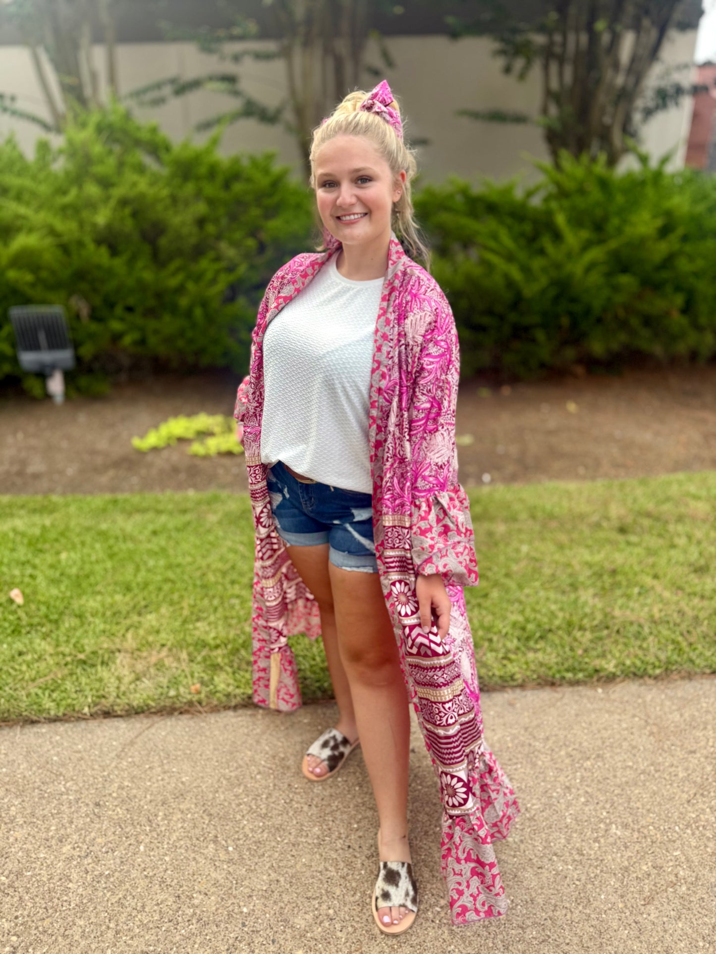 Ruffled Long Silk Kimono Assorted