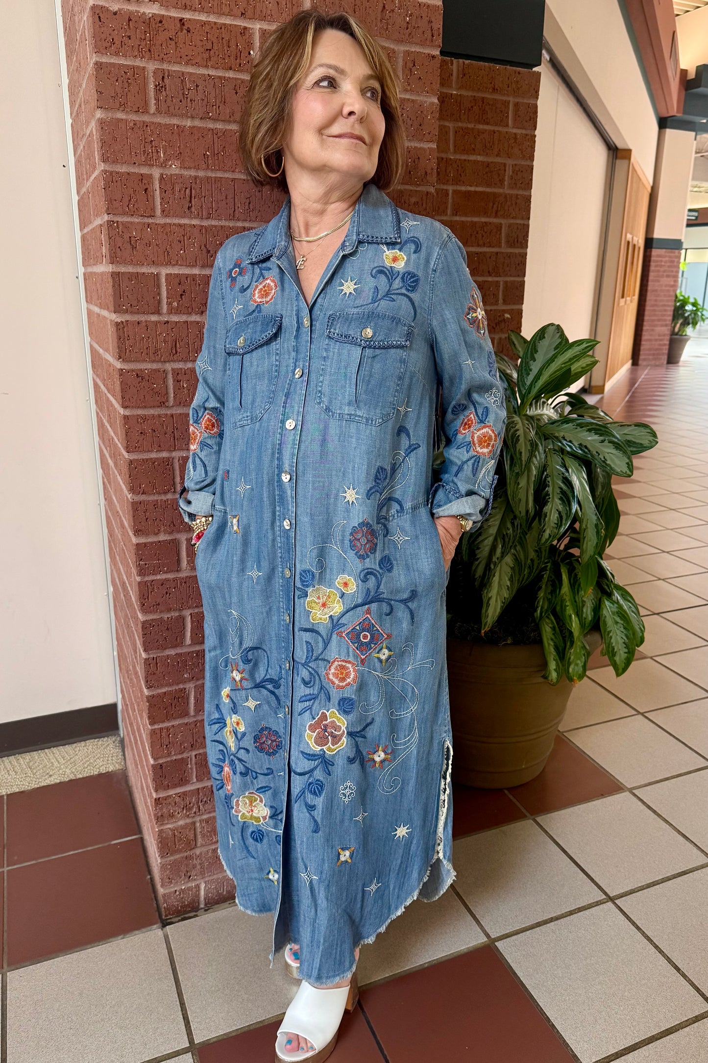 Embroidered Denim Maxi Dress by John Mark