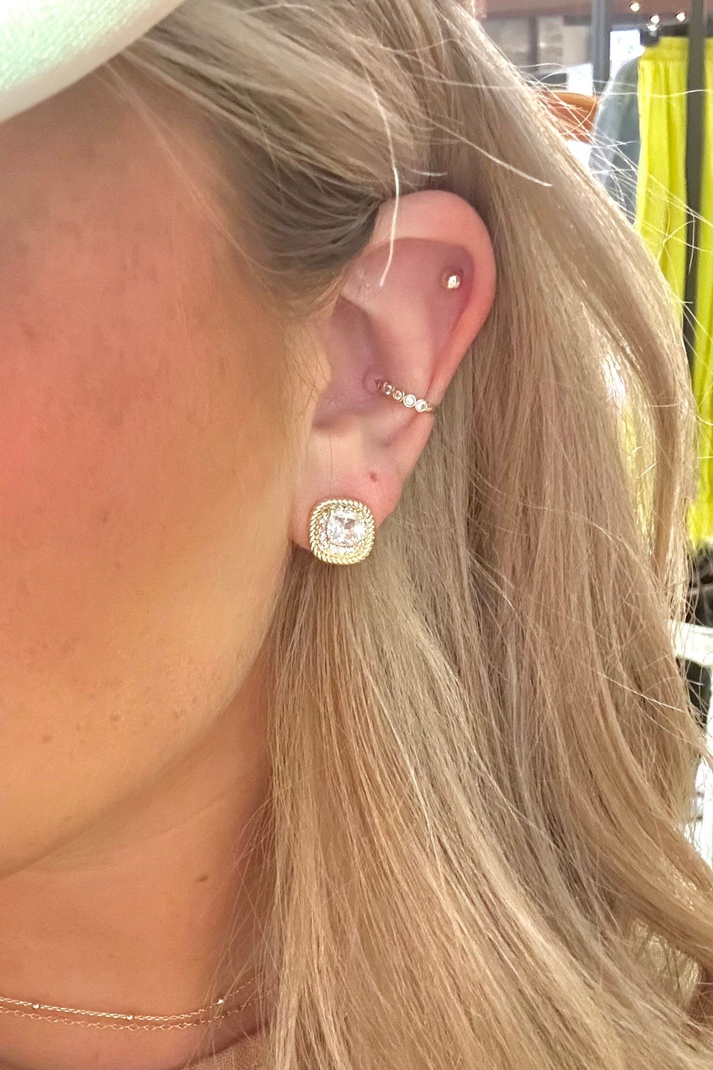 CZ Square Post Earring - Large 10mm
