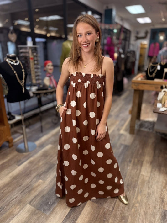 Pretty Woman Derby Dress in Brown and White Polka Dot