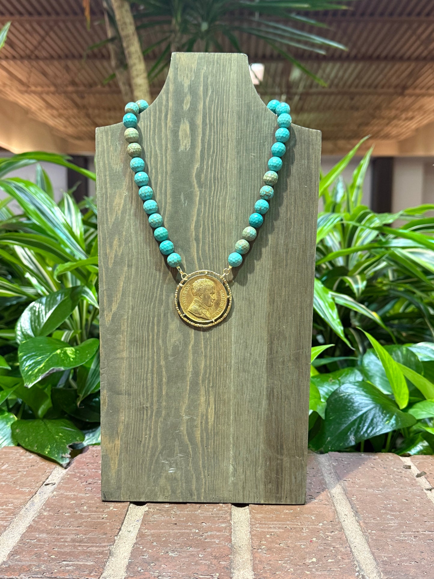 Made in the Deep South 1960's Turquoise Necklace with Brooch