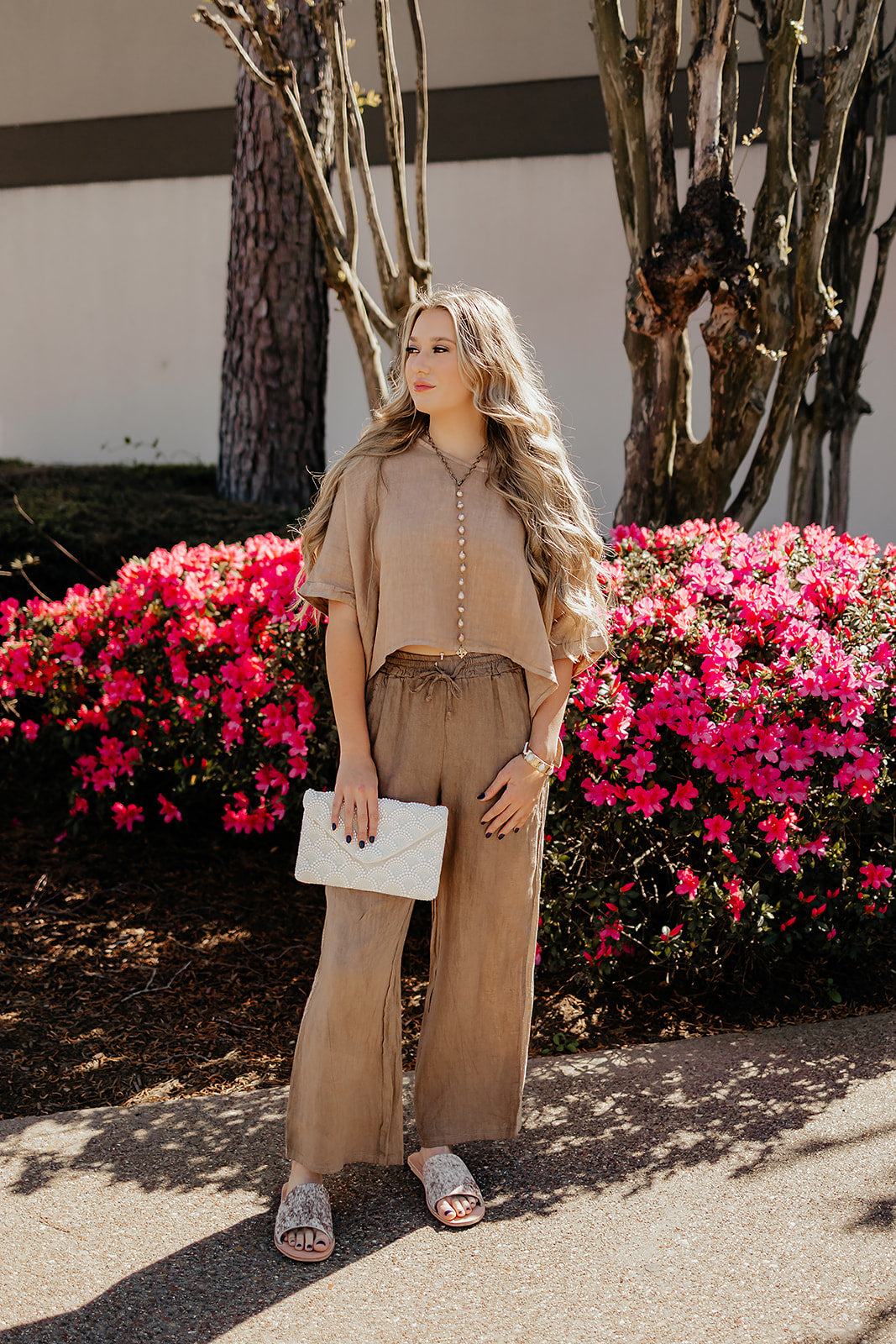 Linen Wide Leg Pant in Tobacco