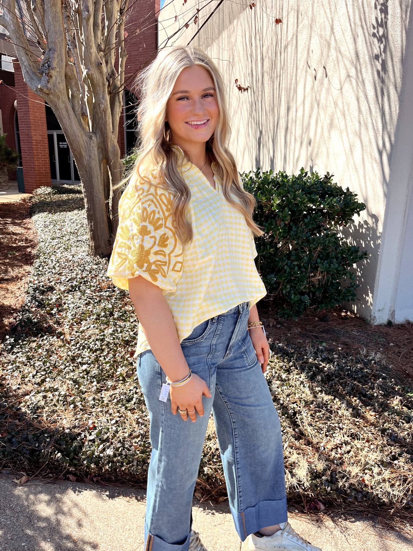 Lemon Yellow Embroidered Blouse