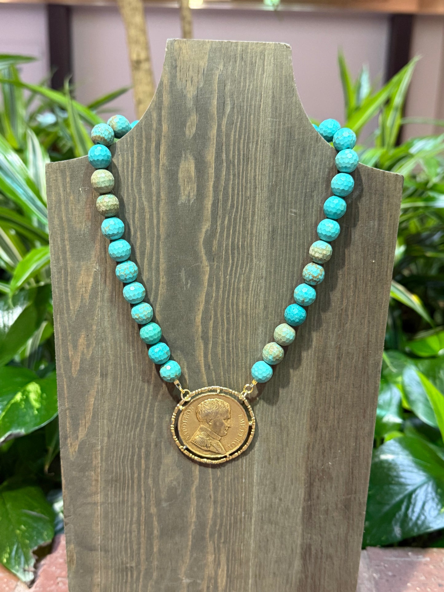 Made in the Deep South 1960's Turquoise Necklace with Brooch