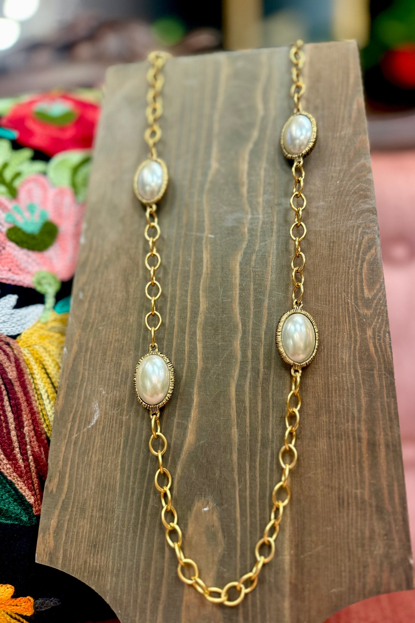 Oval Pearl Chain Necklace