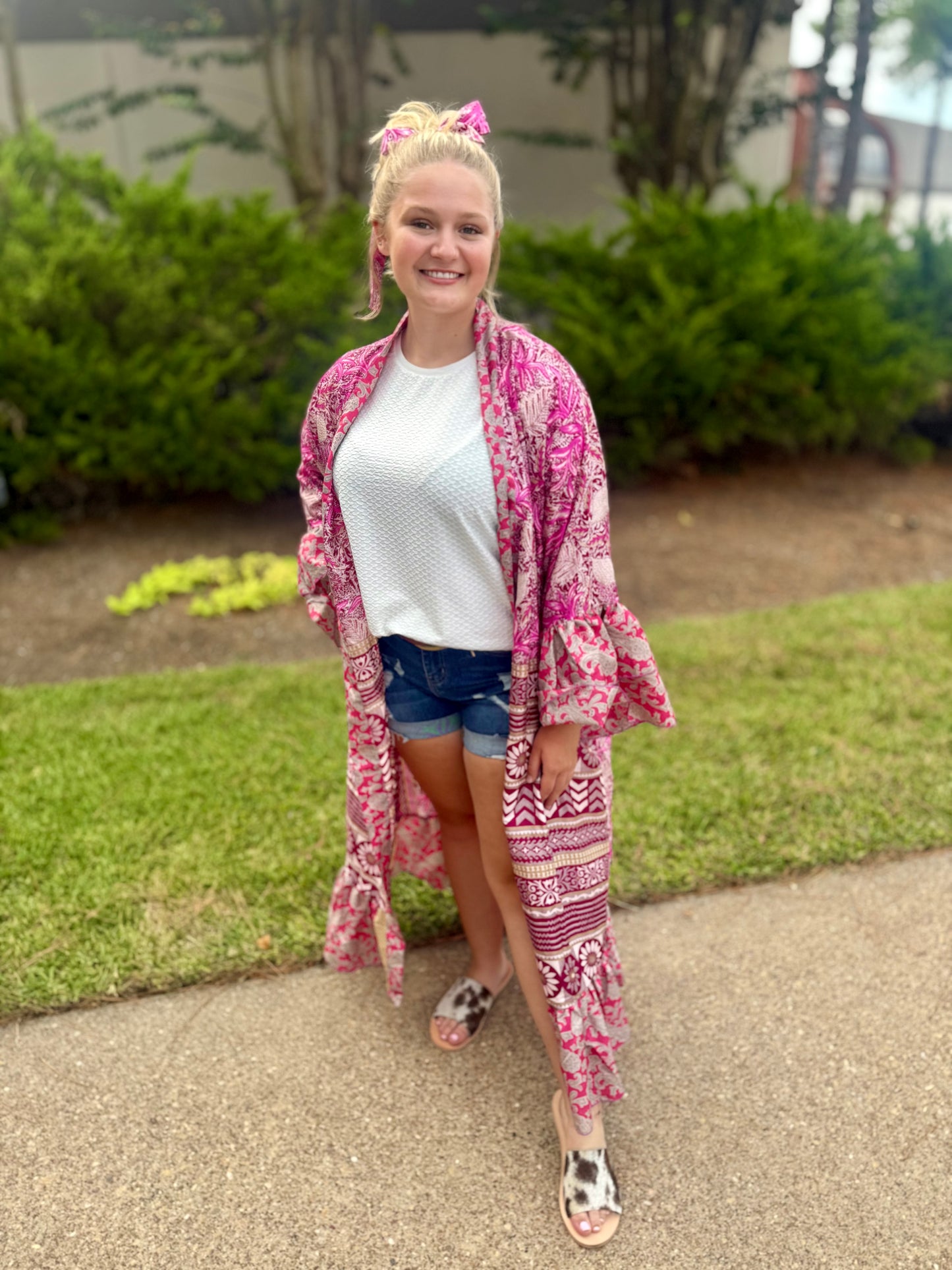 Ruffled Long Silk Kimono Assorted