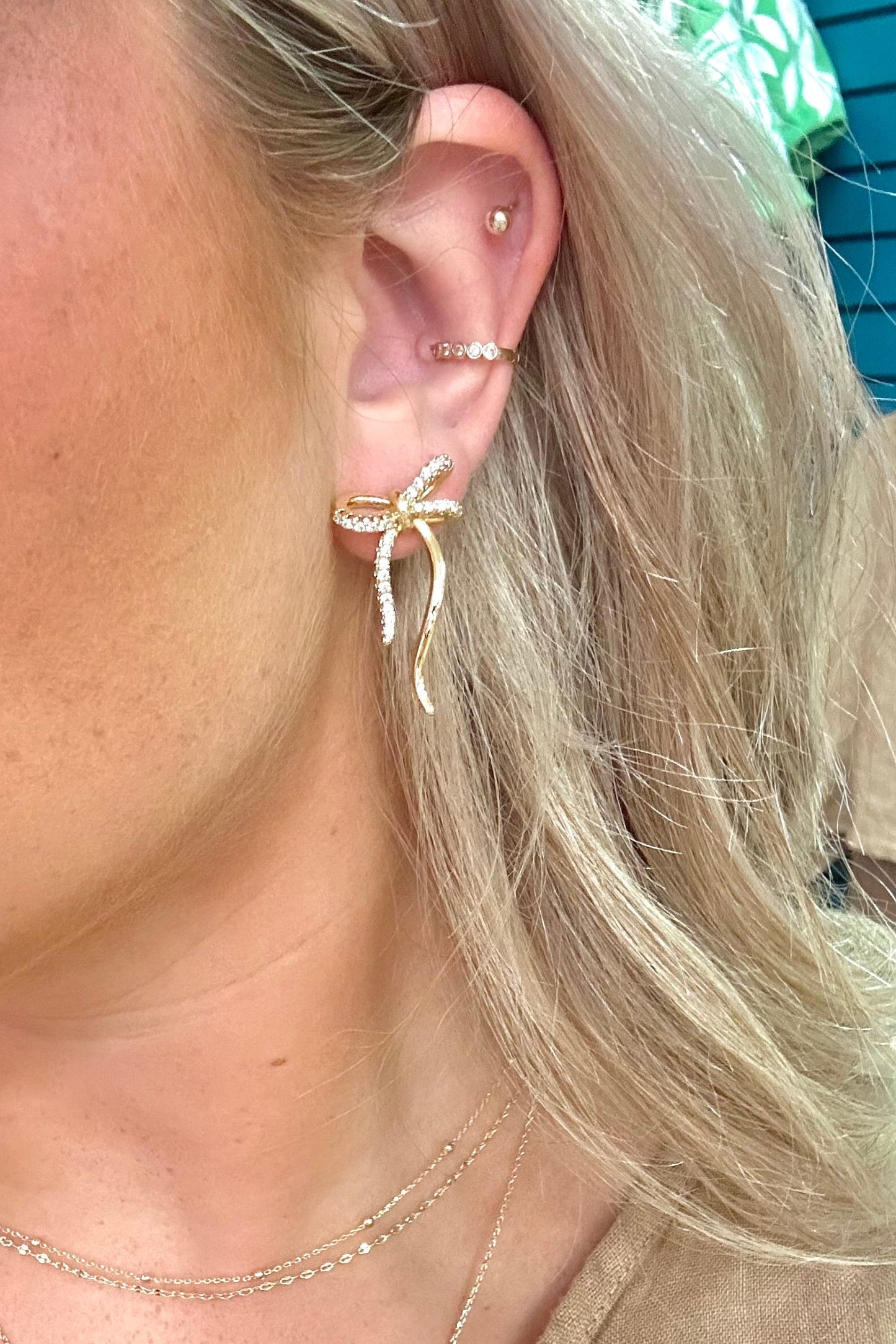 Gold CZ Bow Earring
