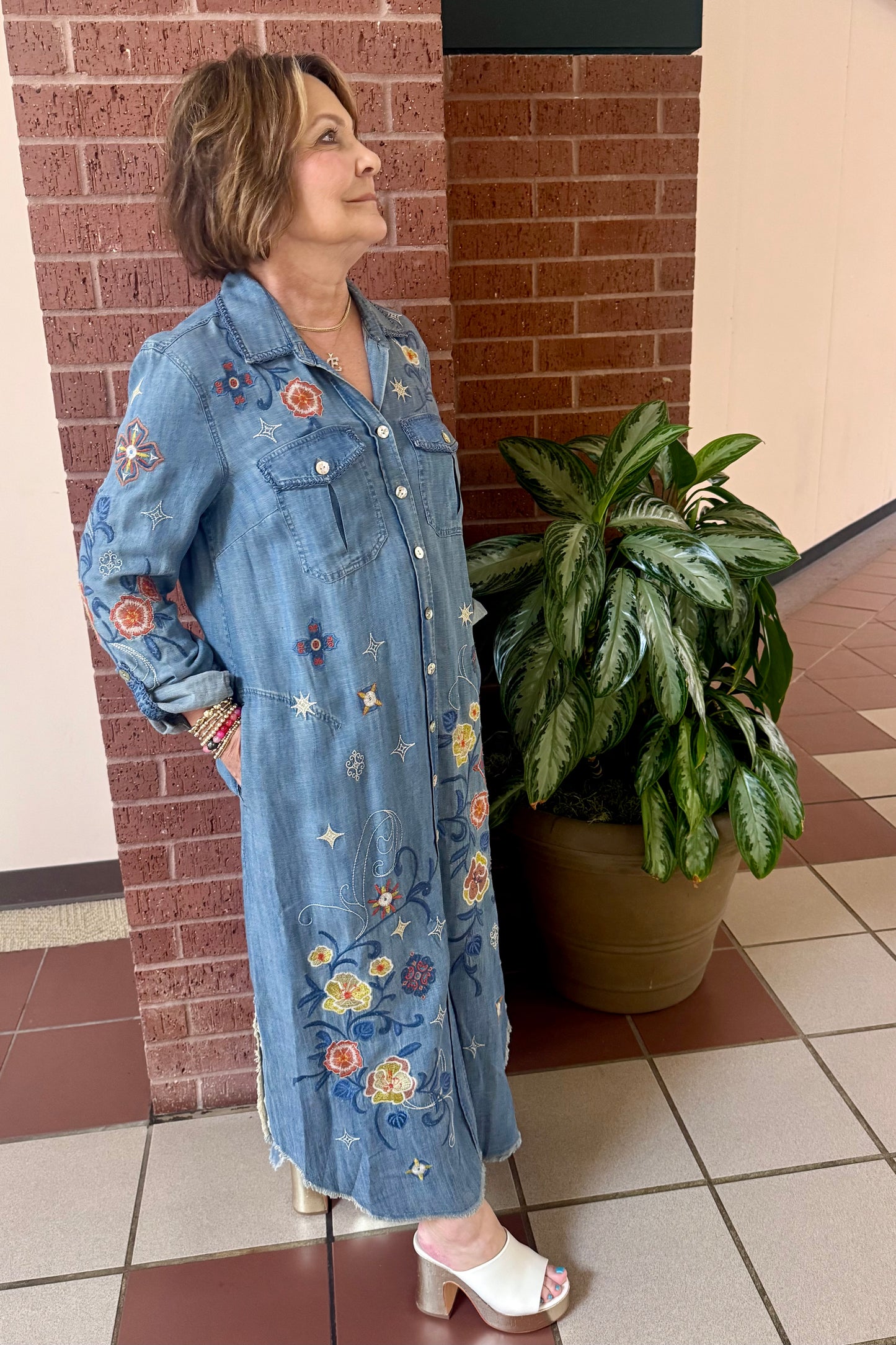 Embroidered Denim Maxi Dress by John Mark