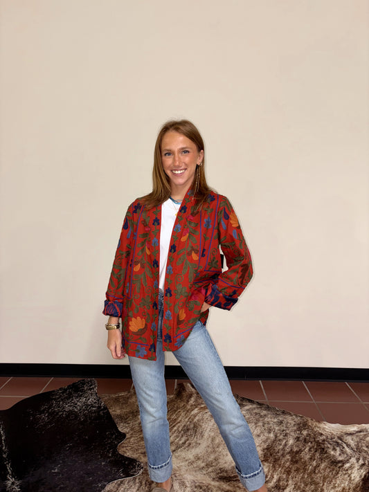 Dark Coral Embroidered Jacket - John Mark