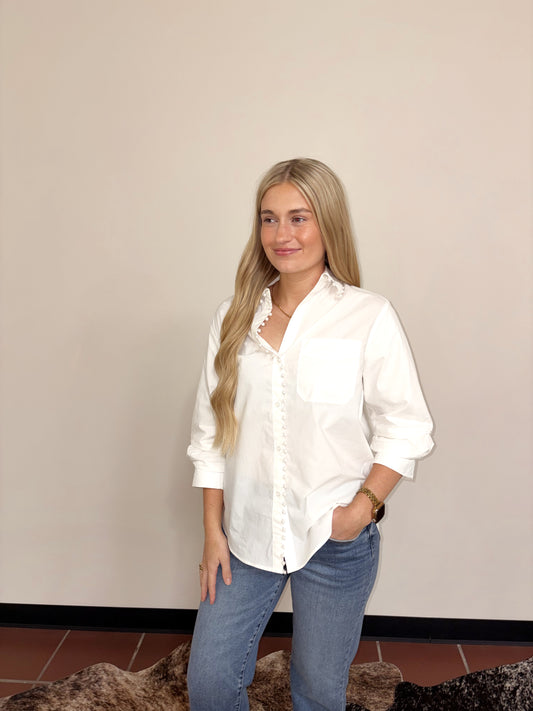 Pearl-Trim Button-Down Shirt