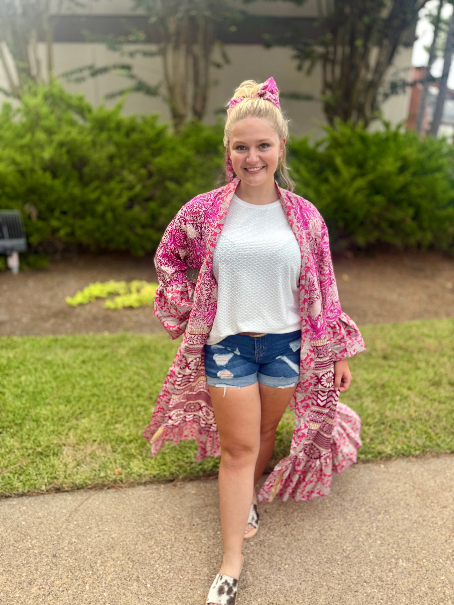 Ruffled Long Silk Kimono Assorted