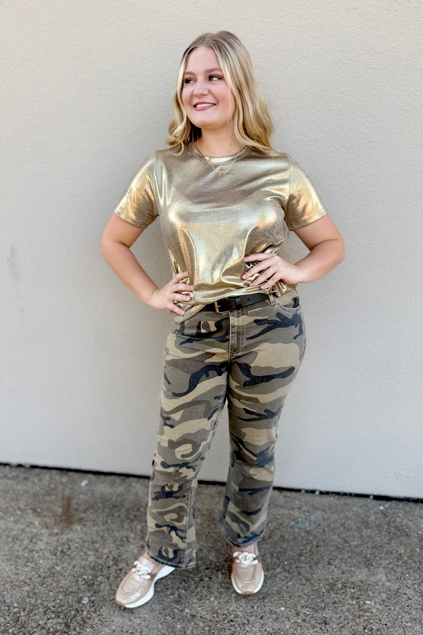 Metallic Round Neck Top
